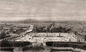 Place de la Concorde i Paris - gravyr i "La France illustree: geografi, historia, statistisk administration" av V.A. Malt-brunt. 1884 av French School