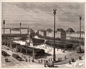 Place de la Republique i Paris - gravyr i "La France illustree: geografi, historia, administration statistique" av V.A. Malt-brunt. 1884 av French School