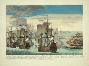Grenada Naval Combat Plan Vann av Mr. Cte. D"Estaing på amiral Byron den 6 juli 1779, pub. 1779 av French School