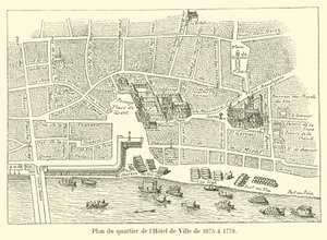 Plan över Hotel de Ville-distriktet från 1675 till 1778