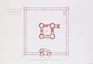 Plan för första våningen i Donjon i Vincennes, 1810 (penna och bläck på papper) av French School