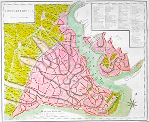 Plan av Konstantinopel (handfärgad gravyr) av French School