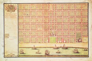 Plan av New Orleans, 1738 (wc på papper) av French School