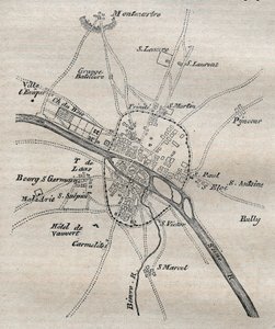 Plan över Paris under Philippe Auguste av French School