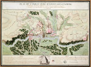 Plan över händelser i slaget vid Gunzburg mellan österrikiska och franska trupper 1805, 1808 av French School