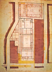 Plan över fängelset Grande och Petite Force, rue du Roi de Sicile, Paris (bläck & tvätt på papper) av French School