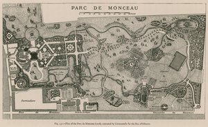 Plan av Parc de Monceau (1718), utförd av Carmontelle för Due dOrleans av French School