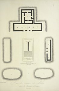 Plan av ruinerna av Mitla i provinsen Oaxaca, illustration från "Views of the Cordilleras and Monuments of the Ursprungsbefolkning i Amerika" av Alexander von Humboldt och Aime Bonpland av French School
