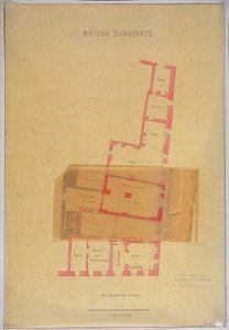 Plan över bottenvåningen och källare i huset i Ajaccio, Korsika där Napoleon Bonaparte (1769-1821) föddes, 1837 av French School