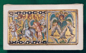 Plack föreställande Heraclius (ca 575-641) och Hesekiels vision, Mosane skola (målad emalj) av French School