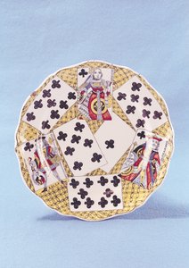 Tallrik dekorerad med en trompe loeil av artonhundratalets spelkort, Lille (fajans) av French School