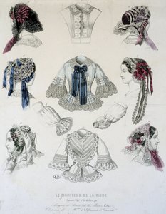 Tallrik med koppar och korsetter - i "Le Moniteur de la Mode" av French School