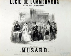 Playbill för operan Lucie de Lammermoor, av Gaetano Donizetti (1797-1848) Tryckt av Bertauts av French School