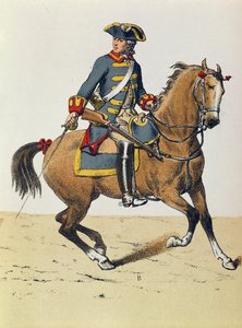 Polis från c. 1750 uppsatt på en häst, 1800-talet (färgstick)