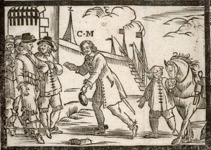 Politiska pamfletter Mazarinade: Mazarin befriar prinsarna i Le Havre, graverat trä av French School