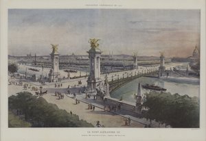 Pont Alexandre III, universell utställning 1900, Paris (färg litho) av French School