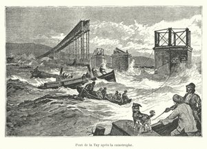 Tay Bridge efter katastrofen (gravyr) av French School
