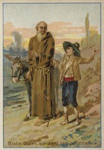 Påven Sixtus V som barn tog hand om en flock grisar av French School