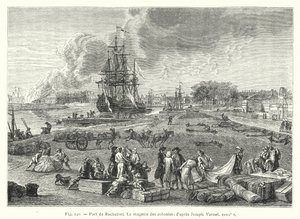 Port of Rochefort, kolonialaffären; efter Joseph Vernet 1700-tal (gravyr) av French School