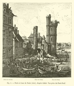 Porten och tornet i Nesle, 1640, efter Callot, Utsikt från Pont-Neuf av French School