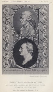 Porträtt av huvudförfattarna till 1700-talets två uppslagsverk (litho) av French School