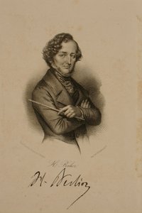 Porträtt och signatur av Hector Berlioz (1803-69)