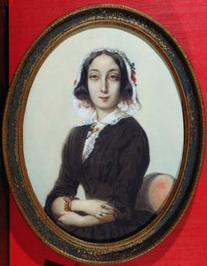 Porträttminiatyr av George Sand (1804-76) c.1840 av French School