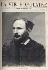 Porträtt av Albert Delpit (1849-1893), romanförfattare och dramatiker. Gravyr i "La vie populaire" av French School