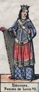 Porträtt av Alienor av Aquitaine (Eleonore de Guyenne) (ca 1123-1204), fru till Ludvig VII av Frankrike. (Capetian Dynasty). Illustration sent 1800-tal. av French School