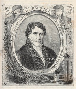 Porträtt av Antoine Cesar Becquerel (1788-1878), fransk fysiker - Gravyr i "Sciences à la gratete de tous - populär fysik och kemi" av Alexis Clerc - Slutet av 1800-talet - Privat samling av French School