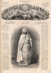 Porträtt av Ben Mahi Ed Din Abd El Kader (1808-1883), Amir av Mascara, militär och religiös ledare. av French School