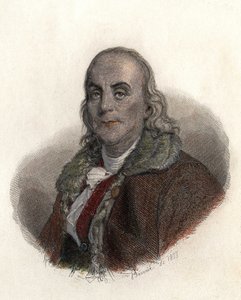 Porträtt av Benjamin Franklin (1706-1790), amerikansk fysiker, filosof och politiker. i "Portraits des Hommes Useful" av French School