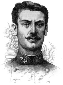 Porträtt av kapten Joseph Gallieni (1849-1916), fransk soldat och upptäcktsresande. Gravyr i "" Le Monde Illustré"" nr 254 av 9 april 1881. av French School