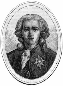 Porträtt av Charles Alexandre de Calonne, fransk politiker under Ludvig XVI (1734-1802), finanskontrollant. Gravyr i "Historien om påvarna-kungarna-drottningarna och kejsarna genom århundradena"" av Maurice Lachatre av French School