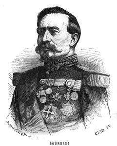 Porträtt av Charles Denis Bourbaki (1816-1897), fransk officer. Gravyr i "Les Illustrations De L