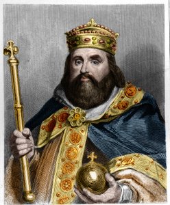 Porträtt av Karl III 3 the Gros (839-888) kejsare av västerlandet (881 - 887) och regent av Frankrike (884 - 887) - i "Histoire des Francais" av Lavallee, gravyr, sd. av French School