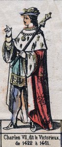 Porträtt av Karl VII av Frankrike, känd som Karl den segerrike eller Karl den gode tjänade (1403-1461) (Kapetian dynasti). Illustration sent 1800-tal. av French School