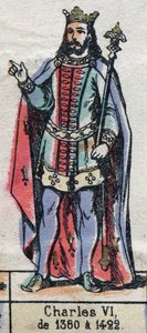 Porträtt av Karl VI av Frankrike, känd som Karl den gode Aime (1368-1422) (kapeternas dynasti). Illustration sent 1800-tal. av French School
