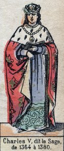 Porträtt av Karl V av Frankrike, känd som Karl den vise (1338-1380) (kapeternas dynasti). Illustration sent 1800-tal. av French School