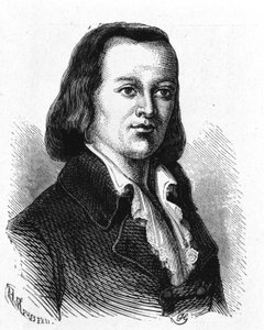 Porträtt av Claude Chappe (1765 - 1807), fransk ingenjör som gjorde den första flygtelegrafen - i "Album de la Science; berömda vetenskapsmän; Stora upptäckter””” 1896. av French School