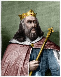 Porträtt av Clotaire (Clothaire) II (584 - 628), kung av Neustrien och kung av frankerna - i "" Histoire des Francais"" av Lavallee, gravyr, sd. av French School