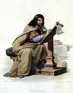 Porträtt av Eginhard (Einhard, Einhart, Einard, 775-840), frankisk kolumnist - i "Le Plutarque francais", Ed. Mennechet av French School