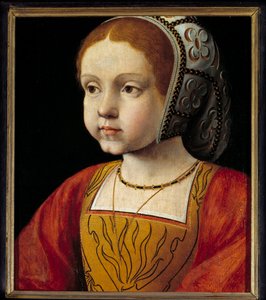 Porträtt av Eleonore av Habsburg-barn, drottning av Portugal sedan av Frankrike (1498-1558) Målning av den franska skolan. 1500-talet sön. 0,3x0,23 m versailles, slottets museum av French School
