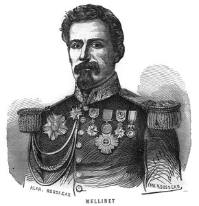 Porträtt av Emile Henry Mellinet (1798-1894), fransk general. Gravyr i "Les Illustrations De L