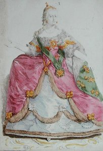 Porträtt av kejsarinnan Katarina II (1729-96) den stora av Ryssland, sent 1700-tal (färgad gravyr) av French School