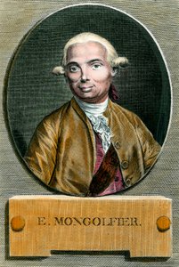 Porträtt av Etienne de Montgolfier (1745 - 1799), uppfinnaren av luftballongen. Gravyr av 1700-talet. Privat samling. av French School