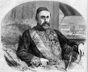 Porträtt av Fouad (Fuad) Pasha (1815-1869), turkisk politiker och ambassadör. Gravyr av Morin i ""The Illustrous World"" nr 65 den 10 juli av French School