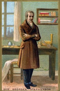 Porträtt av George Stephenson (1781-1848). Kromolitografi från slutet av 1800-talet. av French School