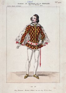 Porträtt av Gilbert Duprez, fransk tenor och kompositör i "La Favorite" av Gaetano Donizetti (färgad gravyr) av French School