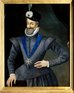 Porträtt av Henrik IV (1553-1610) kung av Frankrike. Han har halsbandet med insignierna för den Helige Andes Orden (Den Helige Andes Orden). Anonym fransk målning från 1600-talet. Olja på duk. Mått: 0,95x1,13m. Obligatoriskt omnämnande: Sully sur Loi av French School